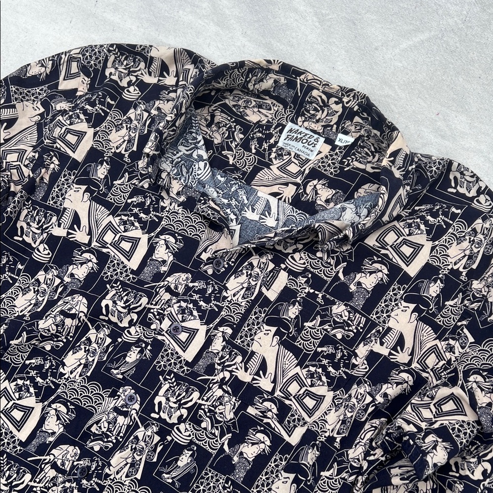 Naked & Famous Denim Navy & Cream Graphic Button-Up Shirt